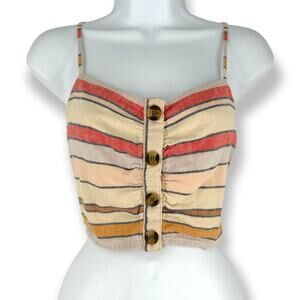 American Eagle | Medium | Cream Multi-Color Stripe Front Button Detail Crop Top